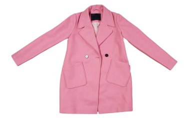 Pembe yün kadın ceketi beyaz arka planda, beyaz, kadın stili pembe cekette izole edilmiş.