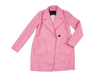Pembe yün kadın ceketi beyaz arka planda, beyaz, kadın stili pembe cekette izole edilmiş.