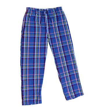 Beyaz arka planda izole edilmiş pijamalar. Ekose uyku pantolonu kapat.