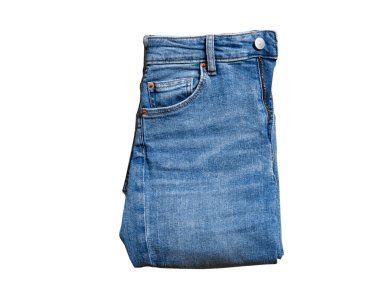 Kotlar beyaz, kot pantolonlar izole, katlanmış mavi kotlar beyaz, yaz kıyafetleri, kumaş elementleri taklit edilir.