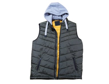 Beyaz arka planda yelekli, beyaz arka planda yeşil yelekli. Beyaz üzerine sıcak yeşil bir yelek..