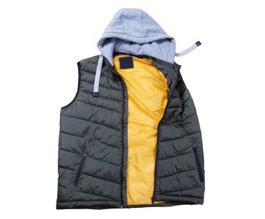 Beyaz arka planda yelekli, beyaz arka planda yeşil yelekli. Beyaz üzerine sıcak yeşil bir yelek..