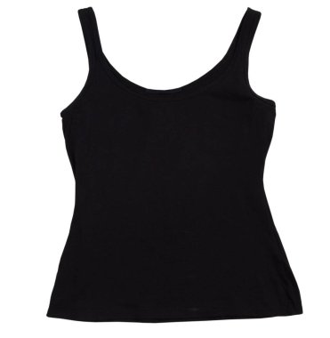 Siyah kadın atlet beyaz üzerine izole edilmiş, siyah atlet şablonu beyaz arka planda kendi grafikleriniz için hazır. Beyaz kolsuz gömlek.