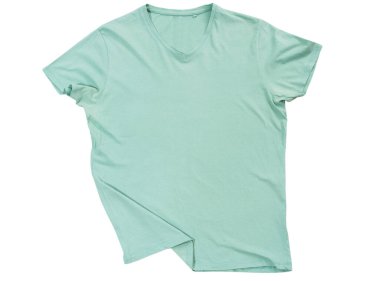 Açık yeşil t-shirt şablonu kendi grafikleriniz için hazır, yeşil t-shirt beyaz arka planda izole edilmiş.