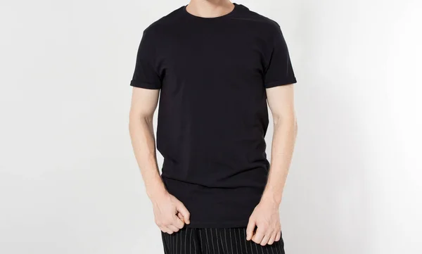 Corpo Masculino Shirt Preta Isolado Sobre Fundo Branco — Fotografia de Stock