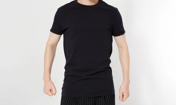 Primer Plano Del Hombre Camiseta Blanco Camiseta Negra Hombre Caucásico — Foto de Stock