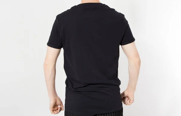 Achteraanzicht Close Van Man Blanco Shirt Zwart Shirt Blanke Man — Stockfoto