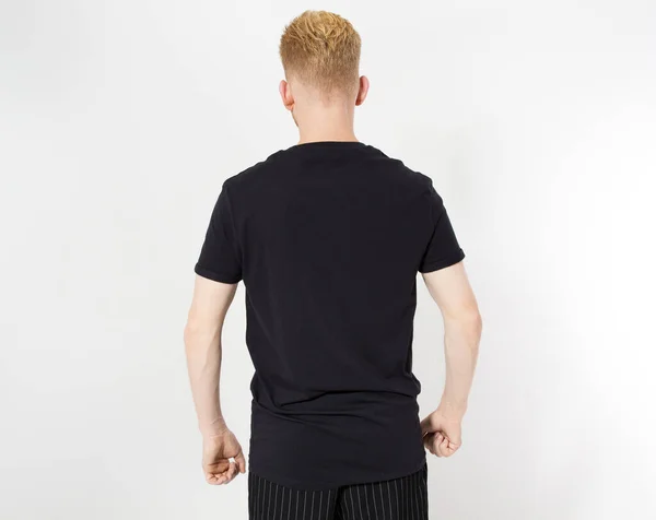 Black Shirt Back View Copy Space Isolated Man Shirt Rear — Stock Photo, Image