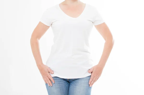 Chica Camiseta Blanca Maqueta Plantilla Blanco —  Fotos de Stock