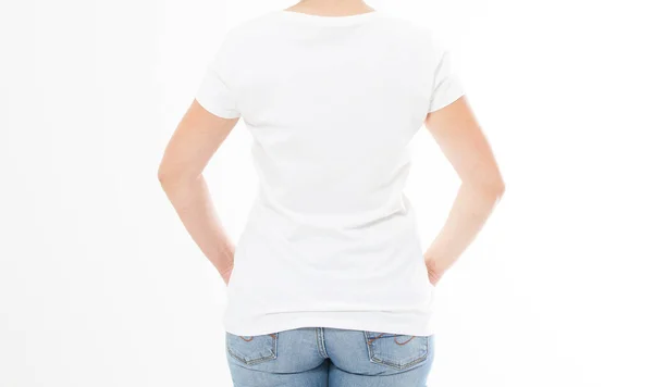 Back View Woman White Shirt Isolated Mock Copy Space Empty — Stock Photo, Image