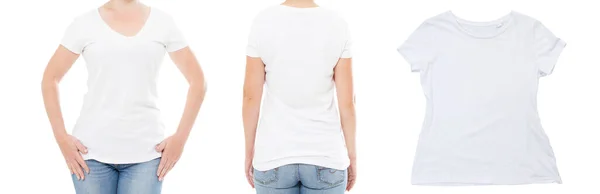Tişörtlü Bayan Arka Görünüm Fotokopi Alanı Beyaz Boş Tişört Arka — Stok fotoğraf