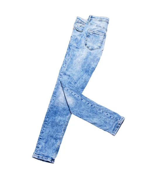 Blaue Jeanshose Auf Weißem Nahkopierraum Blauer Jeanshintergrund — Stockfoto
