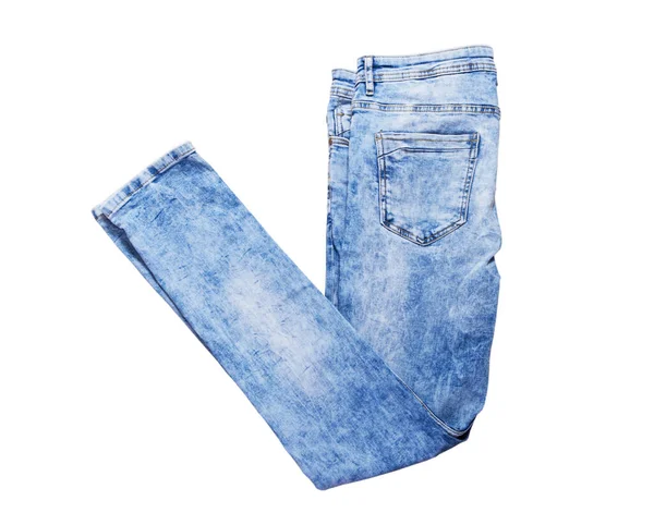 Jeans Jeans Pantaloni Blu Isolato Vicino Sfondo Bianco — Foto Stock