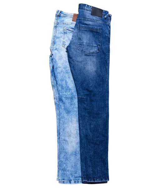 Jeans Azul Azul Escuro Conjunto Fundo Branco Colagem — Fotografia de Stock