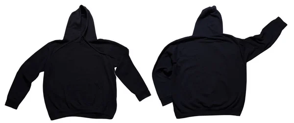黑色的帽衫用来模拟正反两面的布景 胡迪在Wgite背景上被隔离 运动衫被模仿 被白色隔离的帽衫造型 — 图库照片