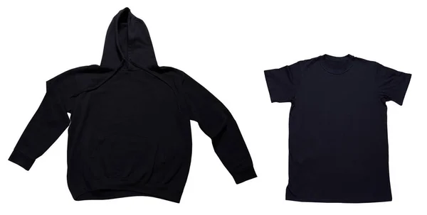 Sudadera Con Capucha Negra Camiseta Negra Simulan Aislados Sobre Fondo — Foto de Stock