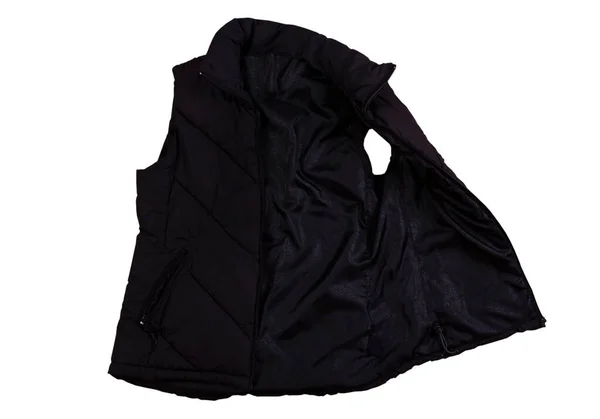 Black Vest Blank Template Black Waistcoat Sleeveless Zipped Front View — Stock Photo, Image