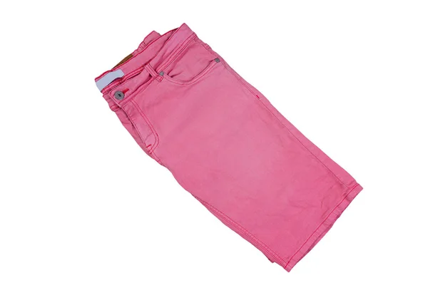 Pantalones Cortos Plegados Color Rosa Sobre Fondo Blanco Pantalones Vaqueros — Foto de Stock