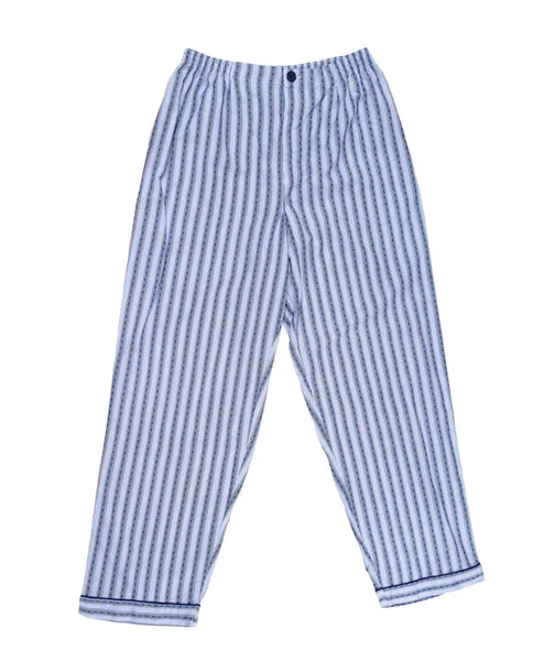 Pruhované Pyžamové Kalhoty Modré Barvy Izolovaného Bílém Horní Pohled Spánkové — Stock fotografie