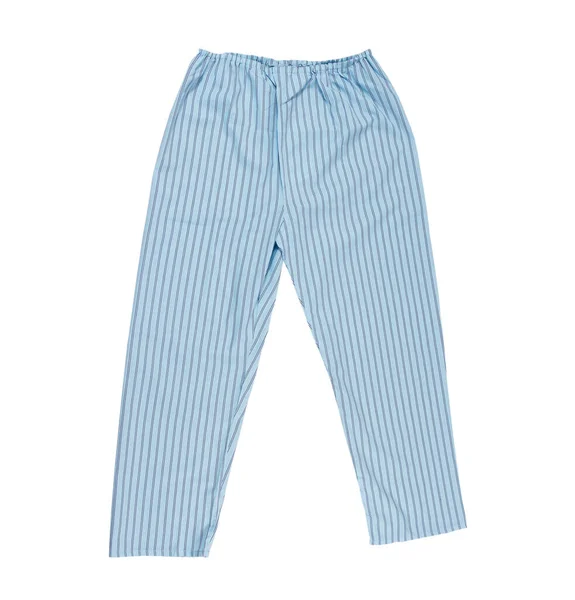 スリープパンツ分離 白で隔離された青い色の女性のパジャマパンツ トップビュー — ストック写真