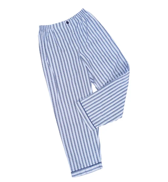 带条纹的睡衣裤子蓝色从孤立的白色 顶部的观点 睡裤紧闭 — 图库照片