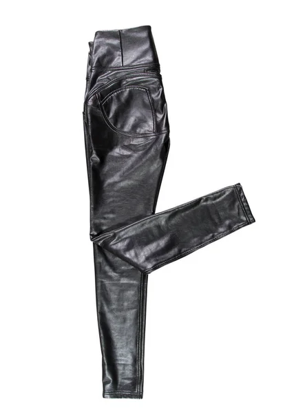 Spodnie Czarne Skórzane Odizolowane Skórzane Legginsy — Zdjęcie stockowe