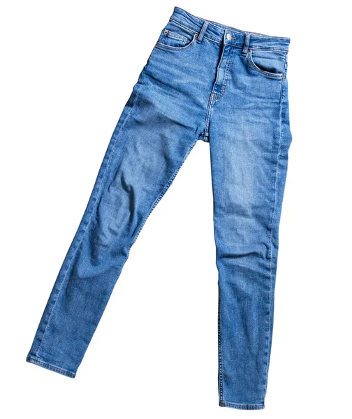 Jeans Aislados Blanco Pantalones Mezclilla Aislados Vaqueros Azules Plegados Aislados —  Fotos de Stock