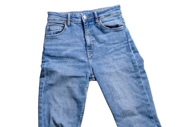 Jeans Isoliert Auf Weiß Jeanshose Isoliert Gefaltete Blaue Jeans Isoliert — Stockfoto