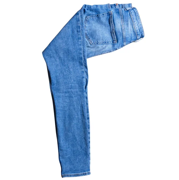 Jeans Aislados Blanco Pantalones Mezclilla Aislados Vaqueros Azules Plegados Aislados —  Fotos de Stock