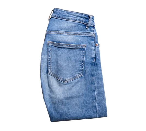 Jeans Geïsoleerd Wit Denim Broek Geïsoleerd Gevouwen Blauwe Jeans Geïsoleerd — Stockfoto
