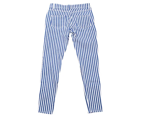 Pantolonlar Beyaz Çizgili Pantolon Üst Manzara Mavi Çizgili Beyaz Pantolon — Stok fotoğraf