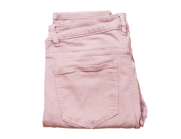 Pantalones Femeninos Pantalones Denim Rosa Claro Vista Superior Aislado Sobre — Foto de Stock