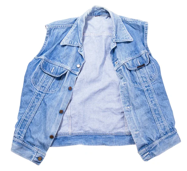 Gilet Denim Blu Sfondo Bianco Gilet Jeans Isolato Sfondo Bianco — Foto Stock