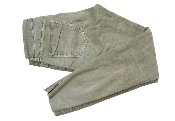 Pantaloni Kaki Piegati Sfondo Bianco Vista Dall Alto Moda Concetto — Foto Stock