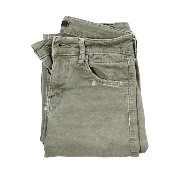 Pantalones Caqui Plegados Sobre Fondo Blanco Vista Superior Moda Concepto —  Fotos de Stock