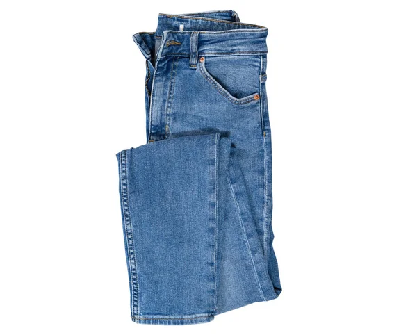 Jeans Isolado Branco Calças Ganga Isolado Jeans Azul Dobrado Isolado — Fotografia de Stock
