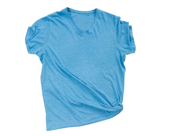 Shirt Blu Isolata Sulla Vista Superiore Bianca Shirt Isolata Sfondo — Foto Stock