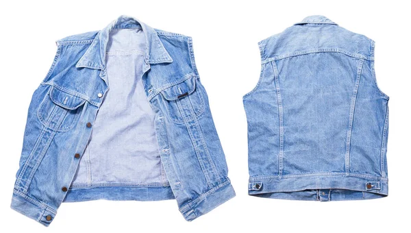 Denim Väst Set Uppsättning Denim Väst Jeans Väst Främre Bakre — Stockfoto