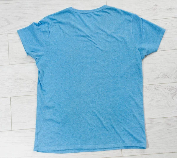 Μπλε Shirt Mock Top View Μπλε Πουκάμισο Αντίγραφο Χώρου — Φωτογραφία Αρχείου