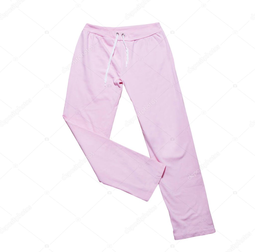 Pink sweatpants mock up close up on white background