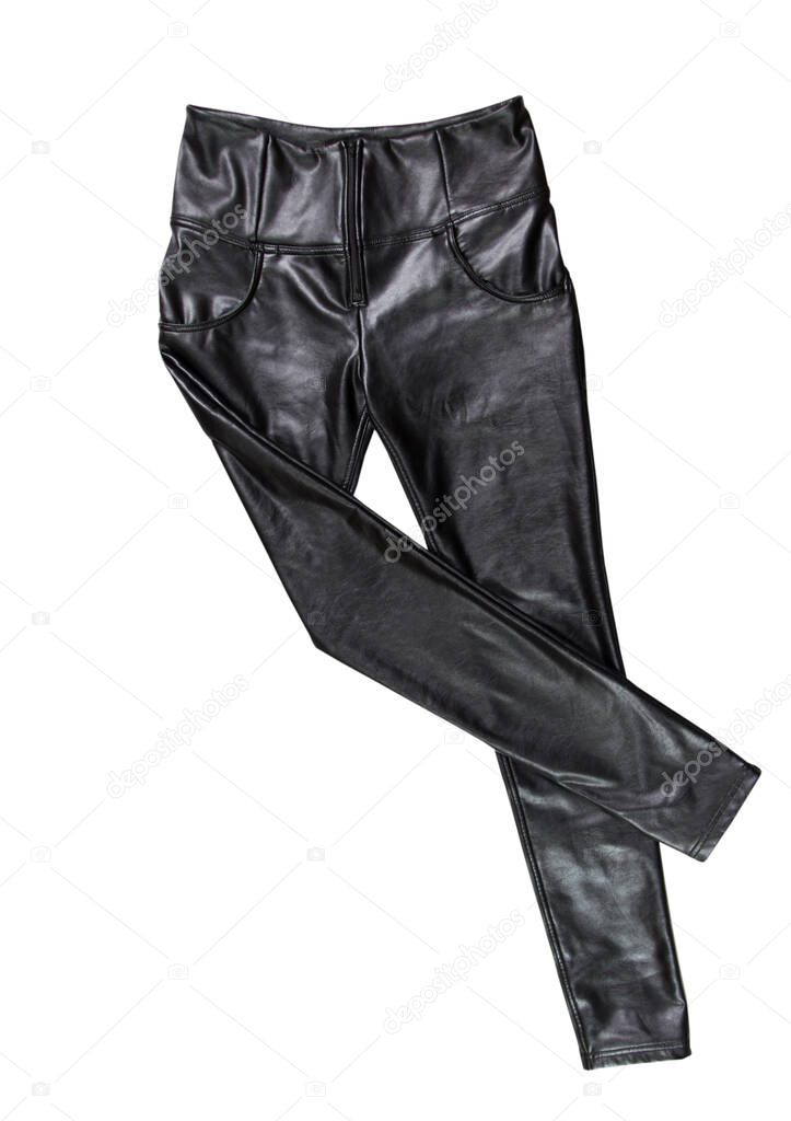 Black leather female pants isolated, leather leggings