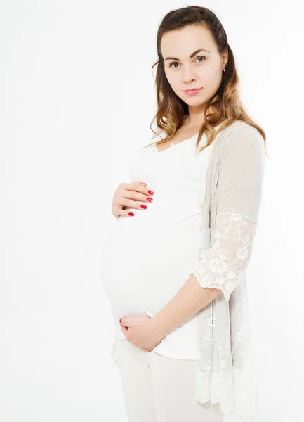 Těhotenství Mateřství Lidé Očekávání Koncept Zblízka Šťastný Těhotné Ženy Izolované — Stock fotografie