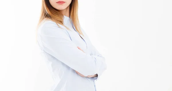 Isolated Portrait Business Woman Girl Crossed Arms Confident Young Manager — Stock Photo, Image