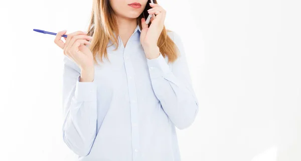 Ritratto Isolato Business Girl Con Smartphone Una Donna Telefono Giovane — Foto Stock