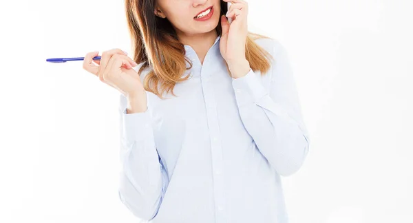 Ritratto Ritagliato Business Girl Con Smartphone Una Donna Telefono Giovane — Foto Stock