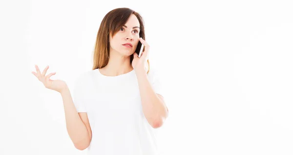 Felice Donna Asiatica Parlando Sul Telefono Cellulare Isolato Sfondo Bianco — Foto Stock