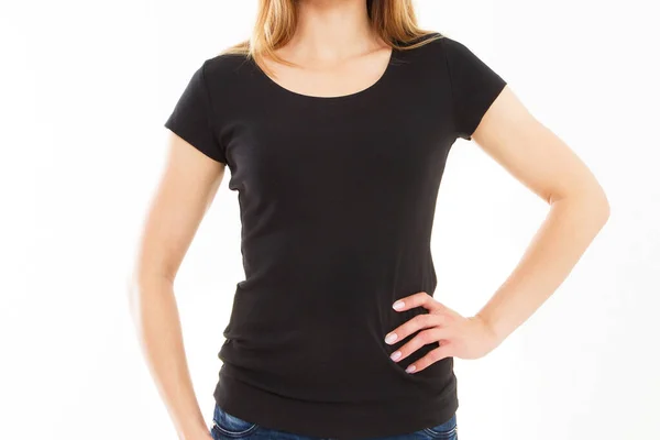 女性体で黒空Tシャツ以上ホワイト閉じる上のクリップイメージ — ストック写真