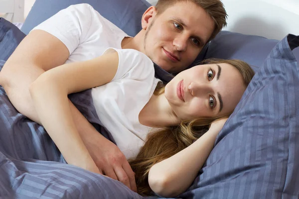 Beautiful Romantic Couple Bed Happy Relationship Heterosexual Couple — Stock Photo, Image