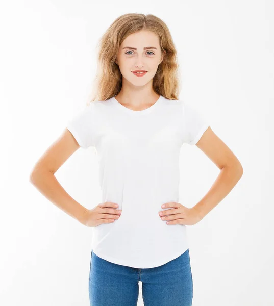 Jonge Sexy Blanke Vrouw Blank Wit Shirt Shirt Ontwerp Mensen — Stockfoto