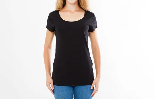 Black Tshirt Shirt Woman Shirt Isolated White Background Mock — Stock Photo, Image
